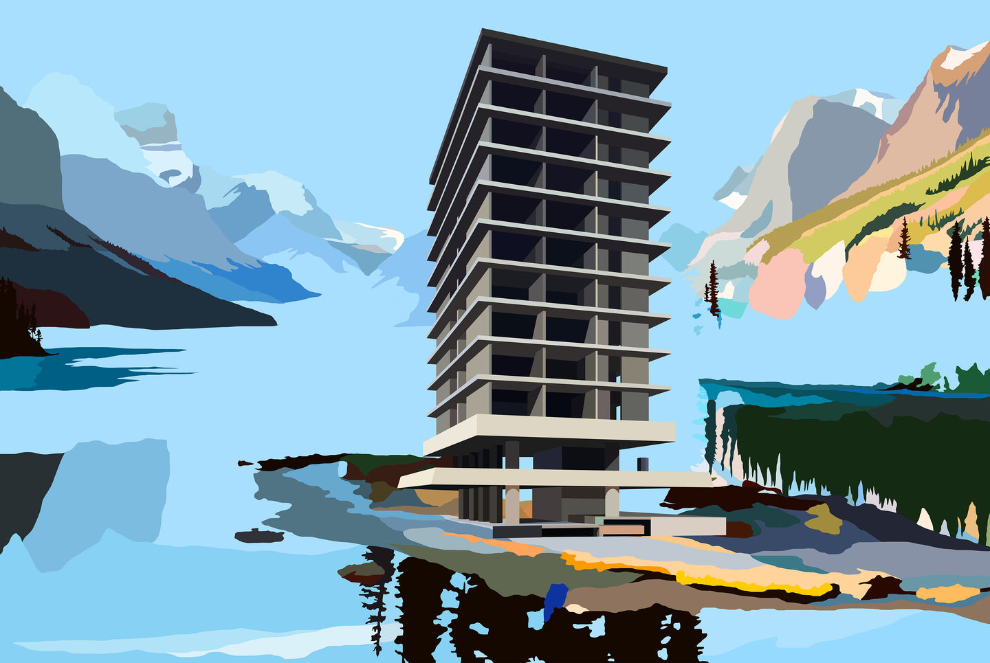 Blue Landscape & Floating Building